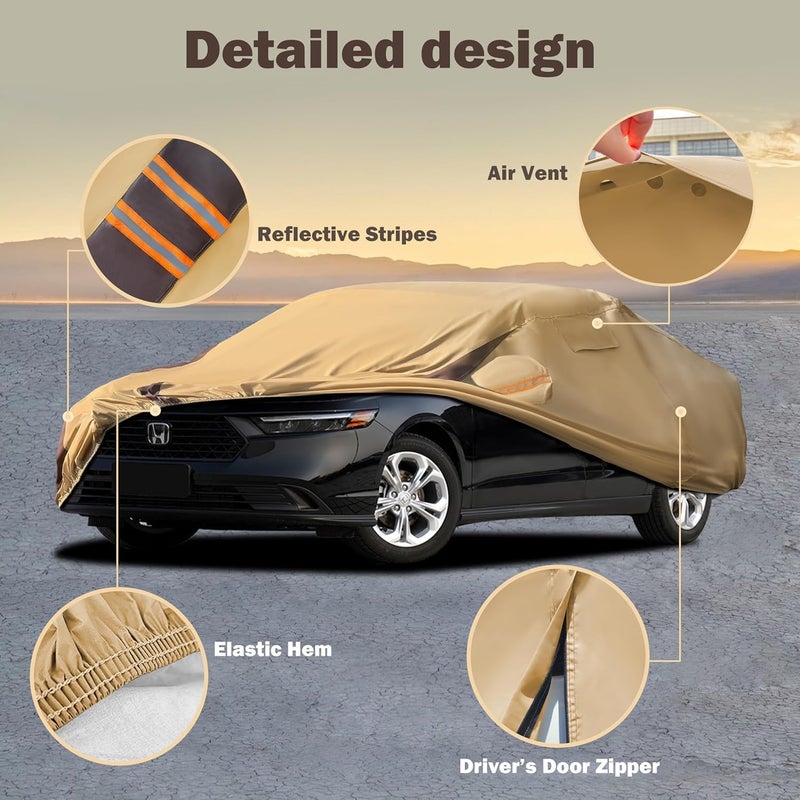 FSGRICH Car Cover Waterproof All Weather Compatible with Automobiles,Outdoor Anti-UV Car Covers Rain Sun Protection with Zipper and Windproof Buckle - Image 2
